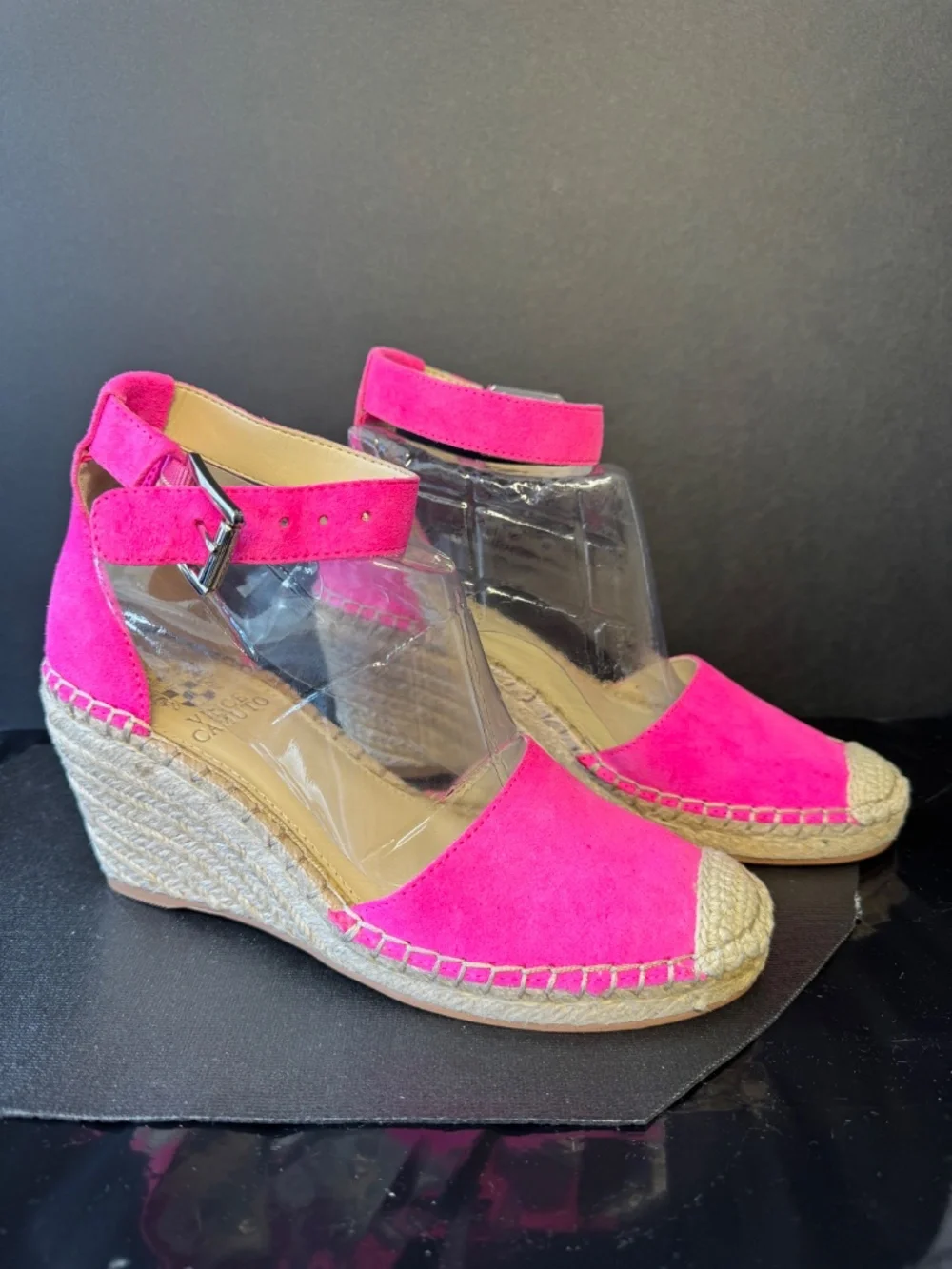 Vince Camuto Pink Suede Espadrille Wedge Sandals Ankle Strap Size 6.5